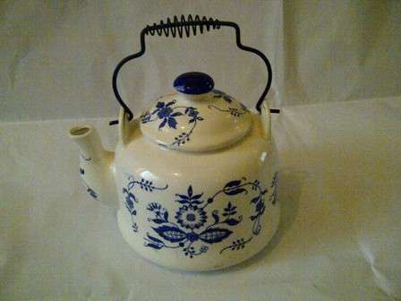Blue & White Kettle with Wire Handle - Made in Japan