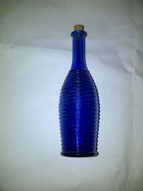 Lovely Ringed Glass Bottle with Cork Stopper - 18cm