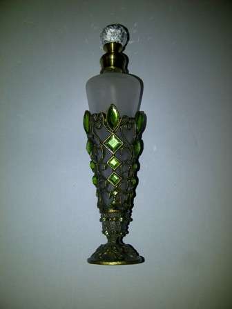 Little Bottle in Decorative Metal & Stone Holder - 16cm