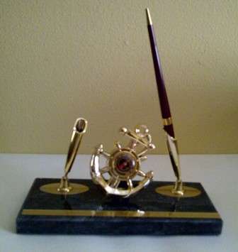 Desk Pen Holder Set on Marble Base - 20cm x 12cm x 9cm