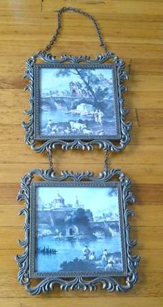 Two Victorian Prints in Ornate Metal Frames - Made in Italy