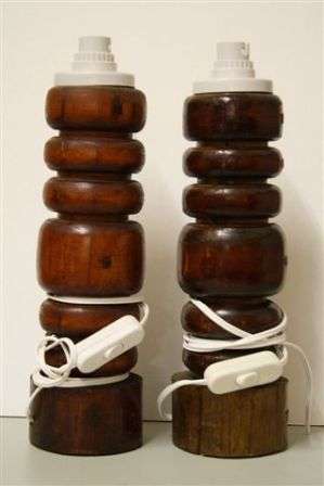 Two Handcrafted Siligna Turned Wooden Lamps