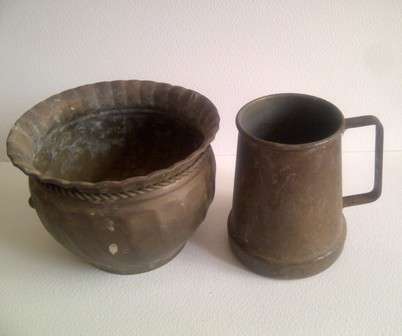 Well Used Metal Planter & Mug