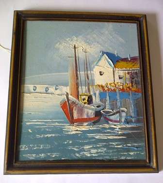 Medium Size Unsigned Oil Painting of Boats Scene