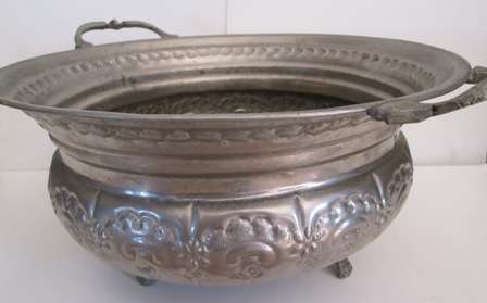 Very Large & Decorative Round Metal Vase