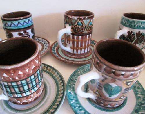 Set of Five Earthenware Cups & Saucers - Made in RSA