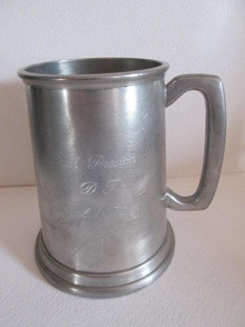 Pewter Tankard Engraved Hugh Preston April 1976