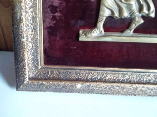 Vintage Framed Brass 2D Impression of Joseph Leading Mule with Mary and Child
