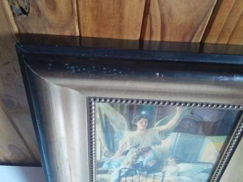 Vintage Girls Praying Print in Broad Frame