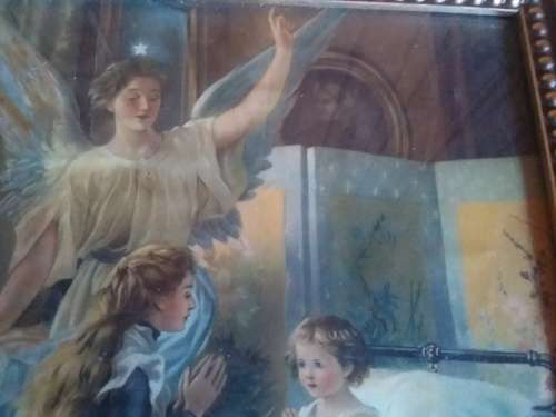 Vintage Girls Praying Print in Broad Frame