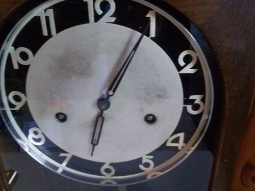 Vintage Pendulum Clock in Wood and Glass Cabinet