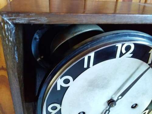 Vintage Pendulum Clock in Wood and Glass Cabinet