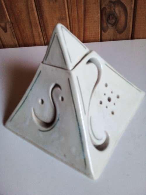 Pyramid Stoneware Sculpture with Lid - Signed by Artist