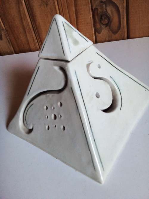 Pyramid Stoneware Sculpture with Lid - Signed by Artist