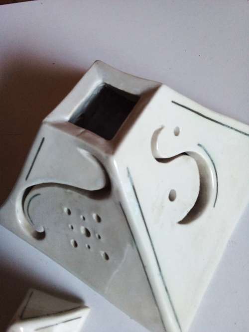 Pyramid Stoneware Sculpture with Lid - Signed by Artist