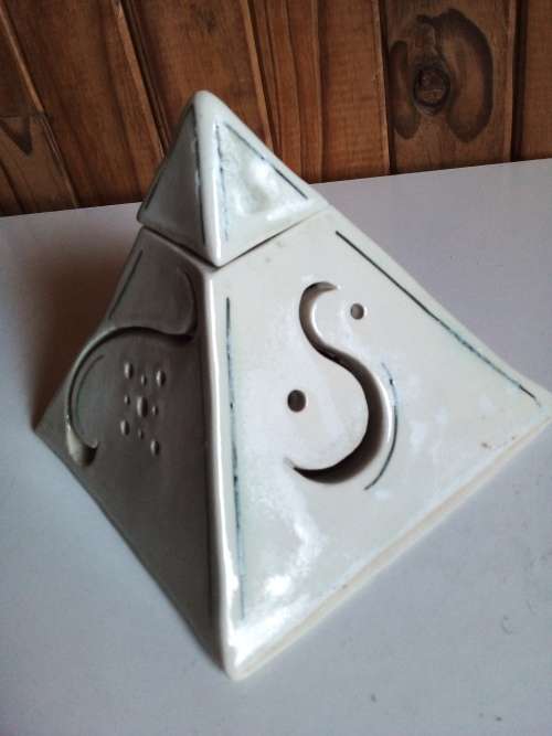 Pyramid Stoneware Sculpture with Lid - Signed by Artist