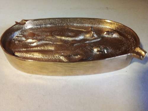 1940s French Brass Type Ashtray with Naughty Raised Images