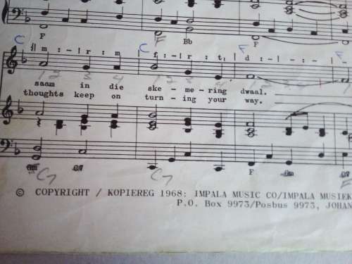 1968 Music Sheet - Groen Koringlande