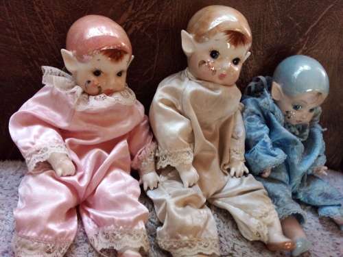 Set of Three Gorgeous Pixie Porcelain Dolls