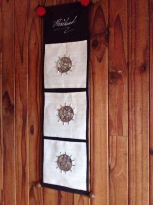 Thailand Wood, Canvass and Light Metal Souvenir Wall Hanging