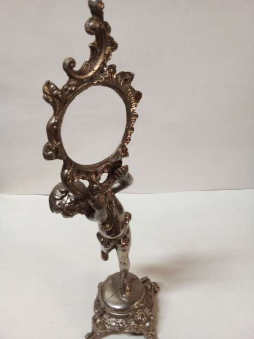 Vintage Solid Cast Metal Figurine Holding Frame