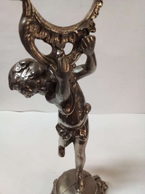 Vintage Solid Cast Metal Figurine Holding Frame