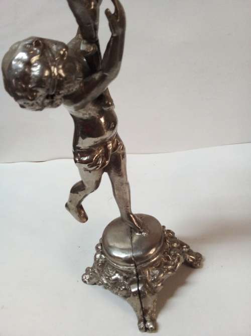 Vintage Solid Cast Metal Figurine Holding Frame