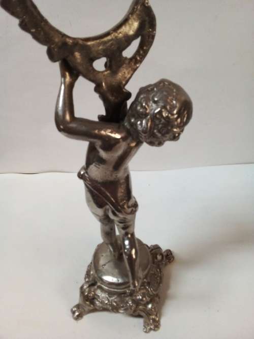 Vintage Solid Cast Metal Figurine Holding Frame