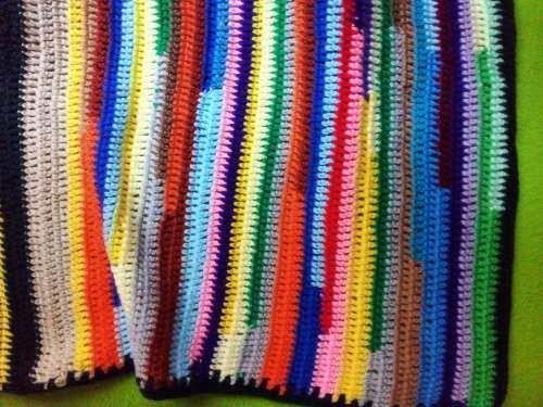 Newly Croquered Wool Blanket with Multi Coloured Stripes