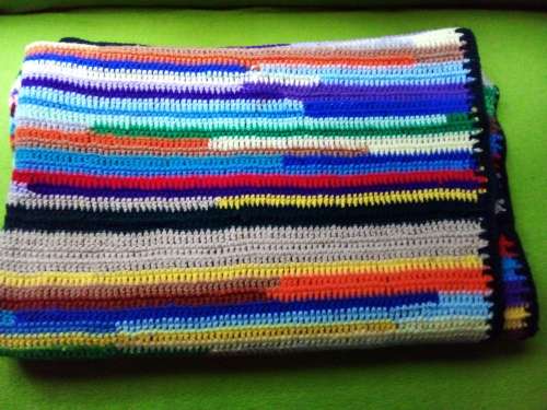 Newly Croquered Wool Blanket with Multi Coloured Stripes