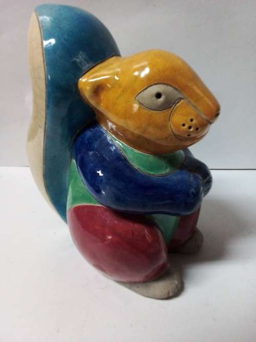 Nice Size Raku Glazed Pottery Squirrel Figurine