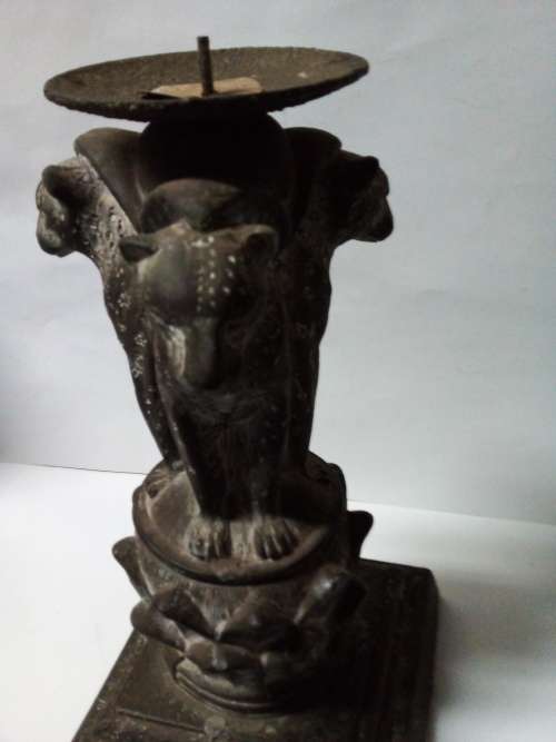 Heavy Stoneware Triple Cheetah Candle Stand