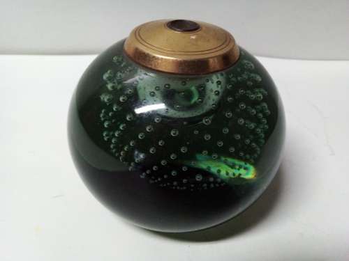 Solid Bubble Effect Glass Paperweight with Brass Dome?