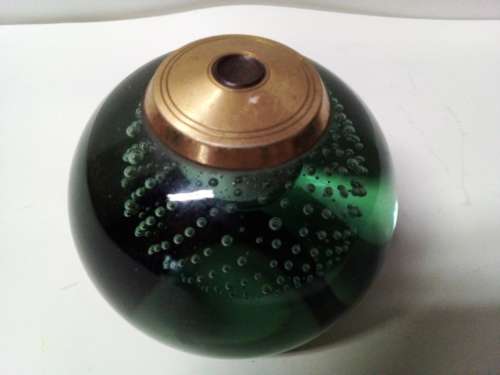 Solid Bubble Effect Glass Paperweight with Brass Dome?