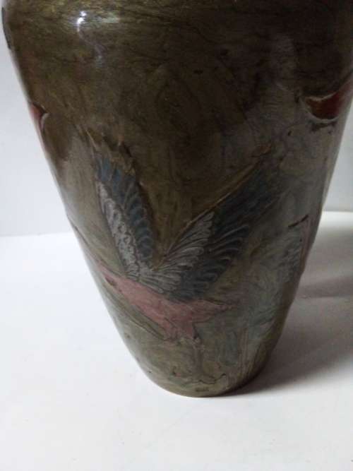 Enamel Decorated Brass Vase