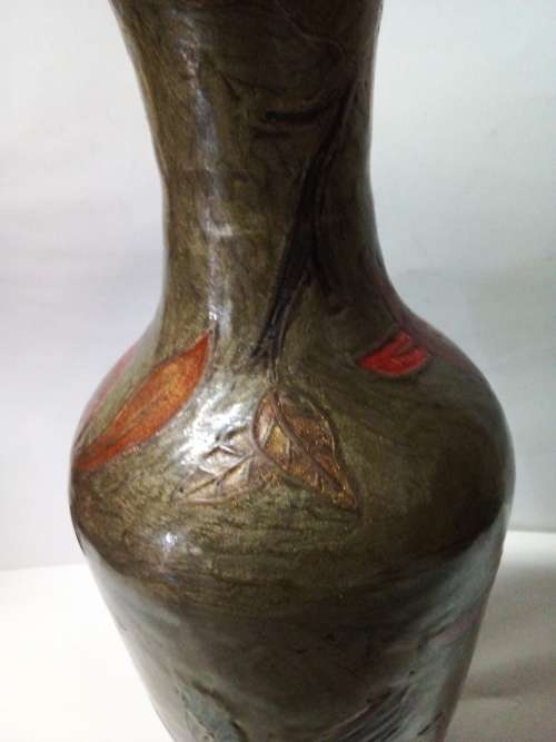 Enamel Decorated Brass Vase