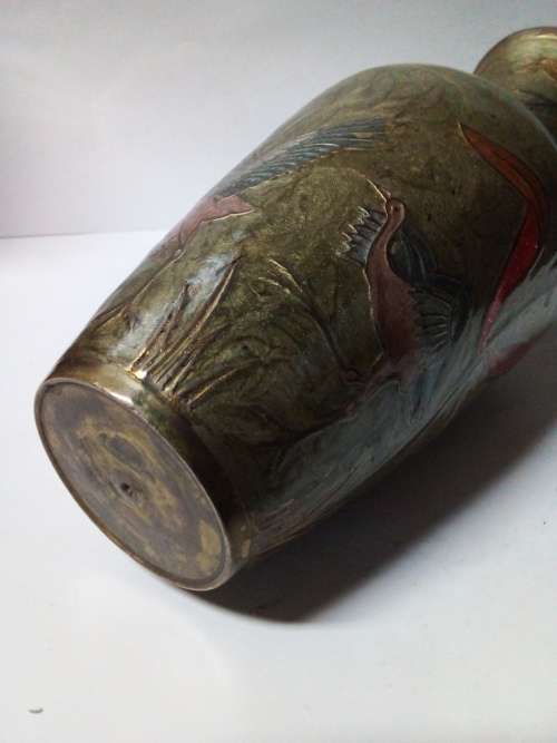 Enamel Decorated Brass Vase