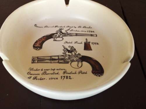 Vintage Ashtray with Imprint of Old Pistols