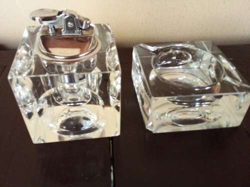 Solid Glass Lighter and Ashtray - Have Chips