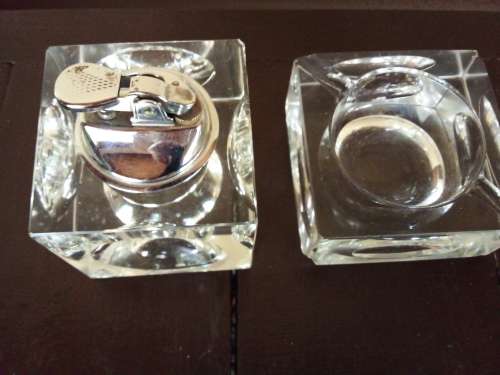 Solid Glass Lighter and Ashtray - Have Chips