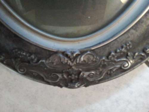 Large Vintage Decorated Oval Wooden Frame with Dome Glass