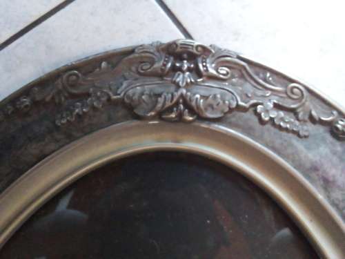 Large Vintage Decorated Oval Wooden Frame with Dome Glass