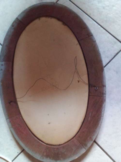 Large Vintage Decorated Oval Wooden Frame with Dome Glass