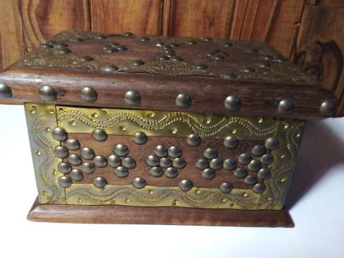 Solid Wooden Box wirh Studs & Metal Overlays