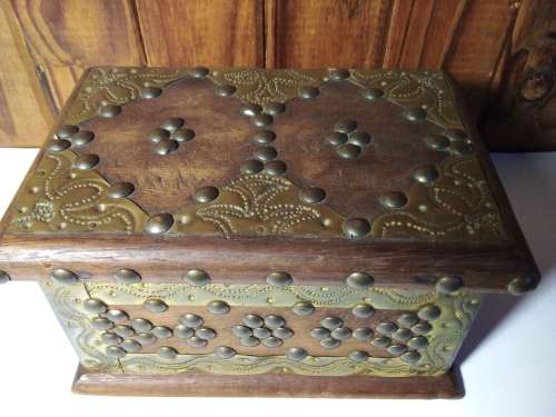 Solid Wooden Box wirh Studs & Metal Overlays