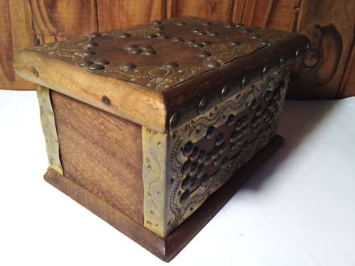 Solid Wooden Box wirh Studs & Metal Overlays