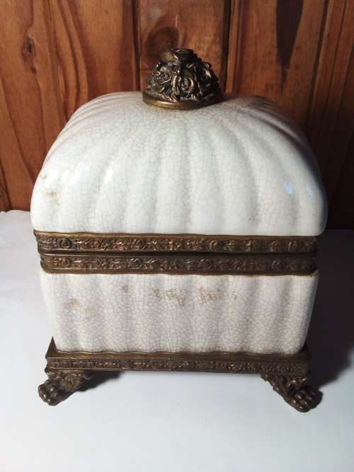 Vintage Solid Stoneware & Metal Decorative Container
