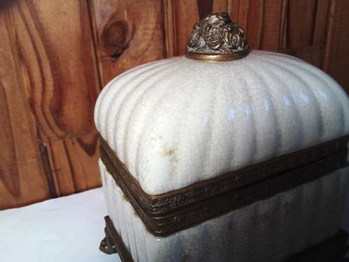 Vintage Solid Stoneware & Metal Decorative Container