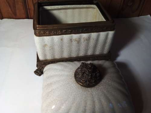 Vintage Solid Stoneware & Metal Decorative Container