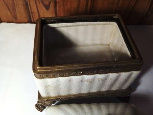 Vintage Solid Stoneware & Metal Decorative Container